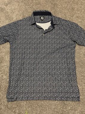 FootJoy Navy Polo with White Micro Floral Pattern